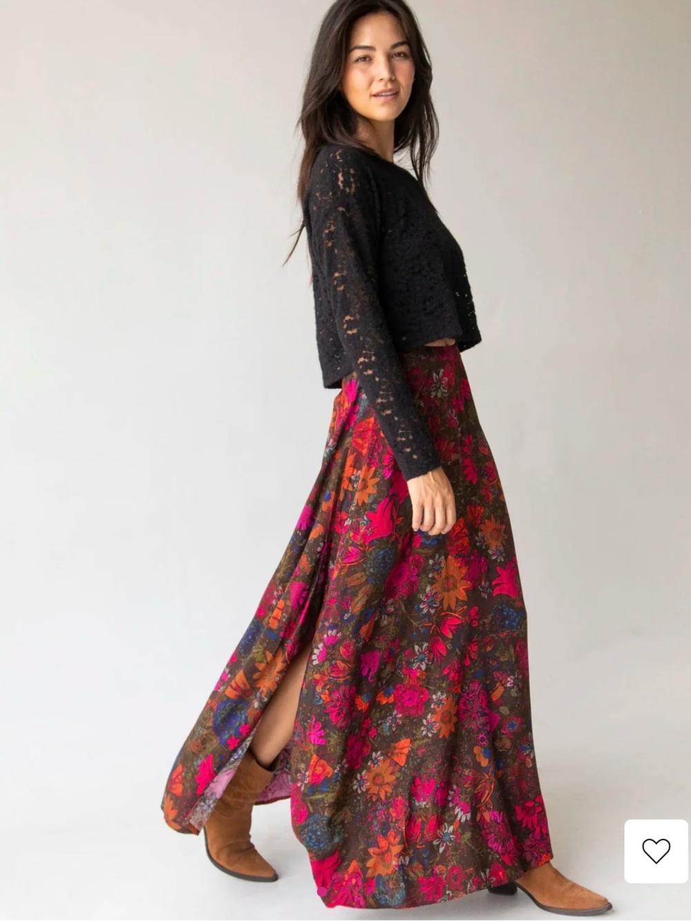 NATURAL LIFE Floral Maxi Skirt in Fuchsia, Orange & Brown